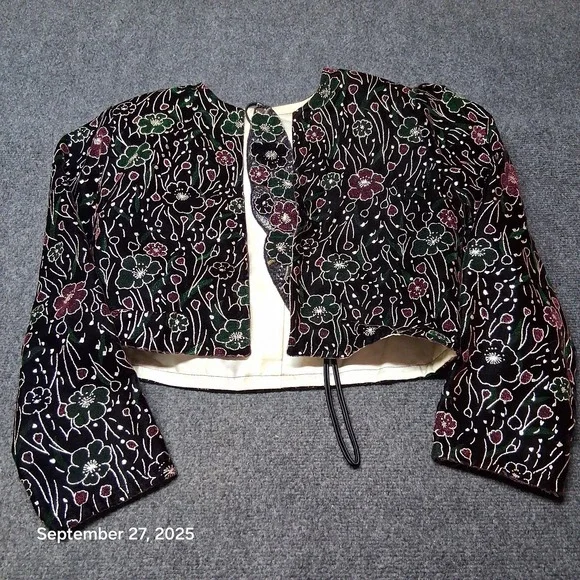 Sequin Jewelled Rodeo Cropped Blazer With Neck Guard - Picture 1 of 7